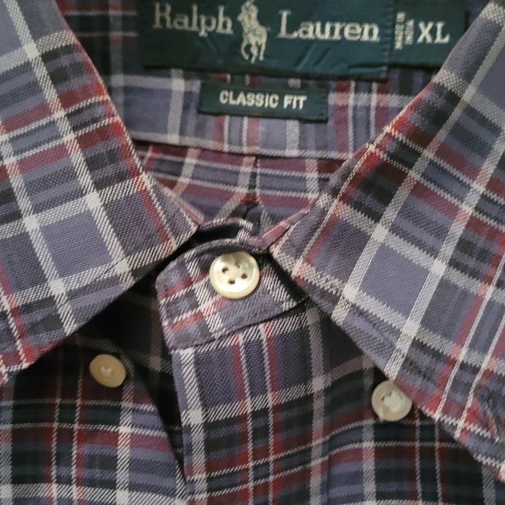 Ralph Lauren Men XL Classic Fit Plaid Blue and Maroon Long Sleeves Button Down - Picture 3 of 6